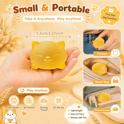 Cool Cat Squishy Fidget Toys,Yellow Taba Squishy Cat Squeeze Toy | Non-Sticky Stress Ball for Kid Teen Adult with Autism,Odor Free Sensory Fidget,Quiet Desk Toy for Office Classroom Party Gift
