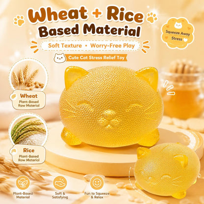 Cool Cat Squishy Fidget Toys,Yellow Taba Squishy Cat Squeeze Toy | Non-Sticky Stress Ball for Kid Teen Adult with Autism,Odor Free Sensory Fidget,Quiet Desk Toy for Office Classroom Party Gift