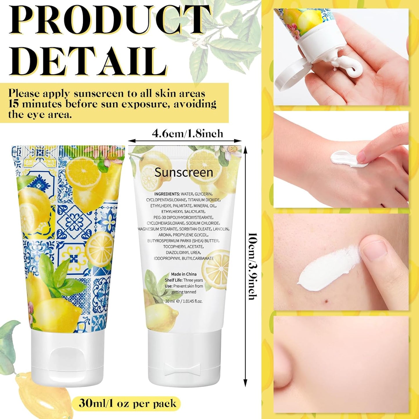 36 Sets Sunscreen for Baby Shower Party Favors SPF 30 Mini Lotion 1 oz Resistant Travel Sunscreen Bulk Thank You Gifts for Guest Party Supplies(Lemon)