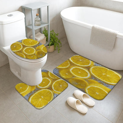 4Pcs Lemon Shower Curtain Set, Bright Yellow Citrus Bath Mat Rugs Accessories for Bathroom Decor, Summer Modern Waterproof Fabric Shower Curtain Set with Hooks 72x72 Inch