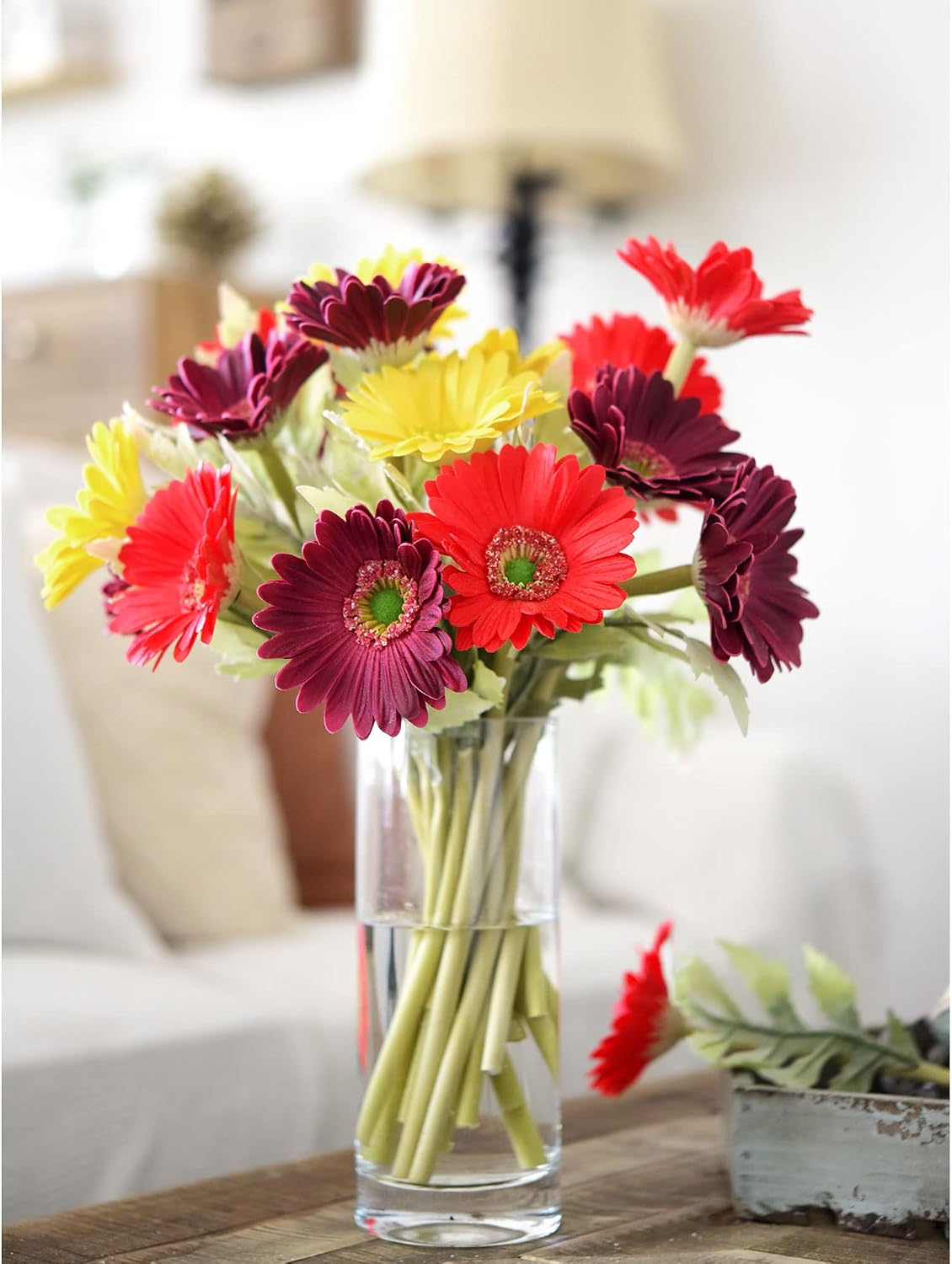 Real Touch Gerbera Daisy Artificial Flowers Arrangement & Wedding Bouquet (7 Floral Stems, Tuscany Yellow)