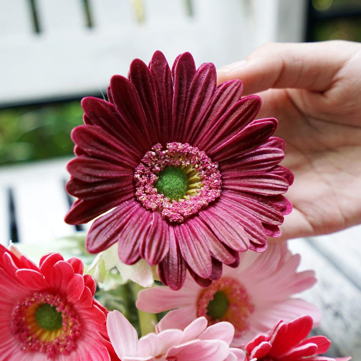 Real Touch Gerbera Daisy Artificial Flowers Arrangement & Wedding Bouquet (7 Floral Stems, Tuscany Yellow)