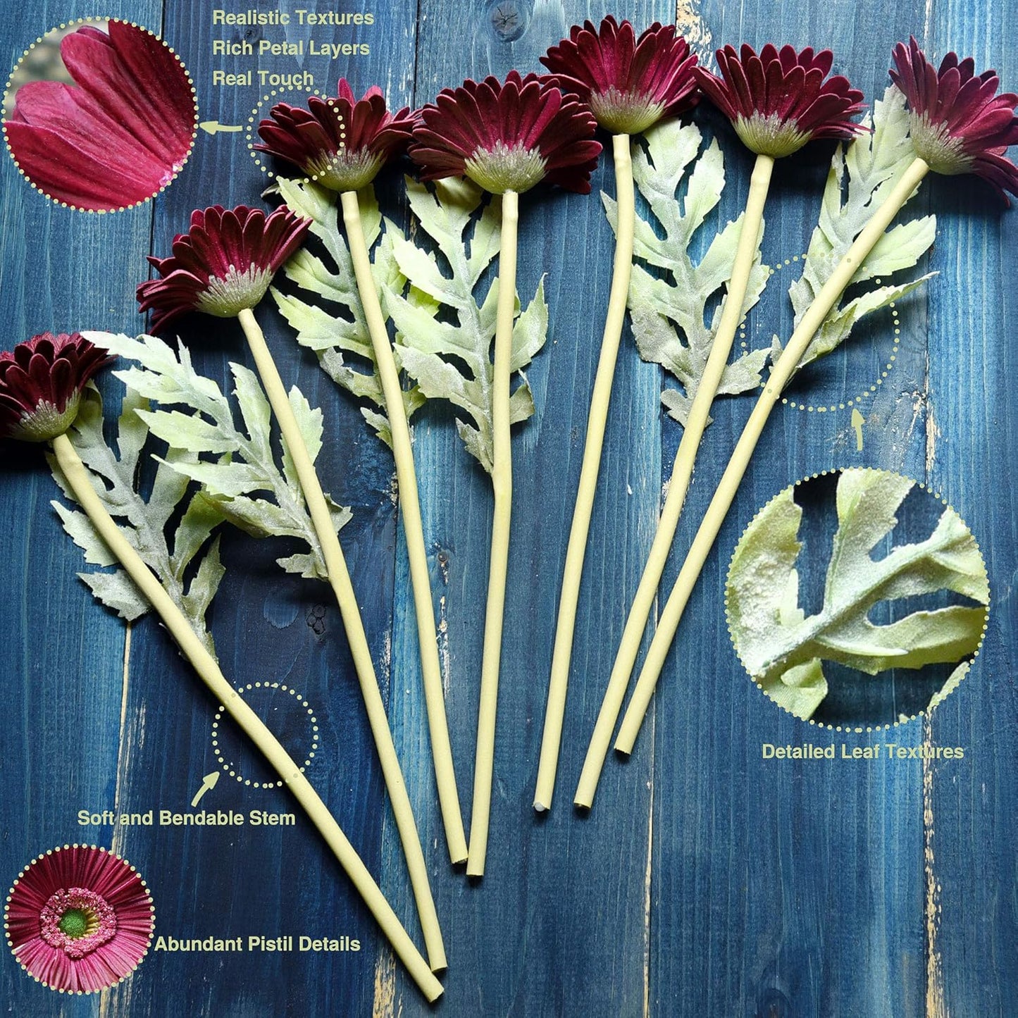 Real Touch Gerbera Daisy Artificial Flowers Arrangement & Wedding Bouquet (7 Floral Stems, Tuscany Yellow)