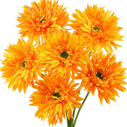 Real Touch Gerbera Daisy Artificial Flowers Arrangement & Wedding Bouquet (7 Floral Stems, Tuscany Yellow)