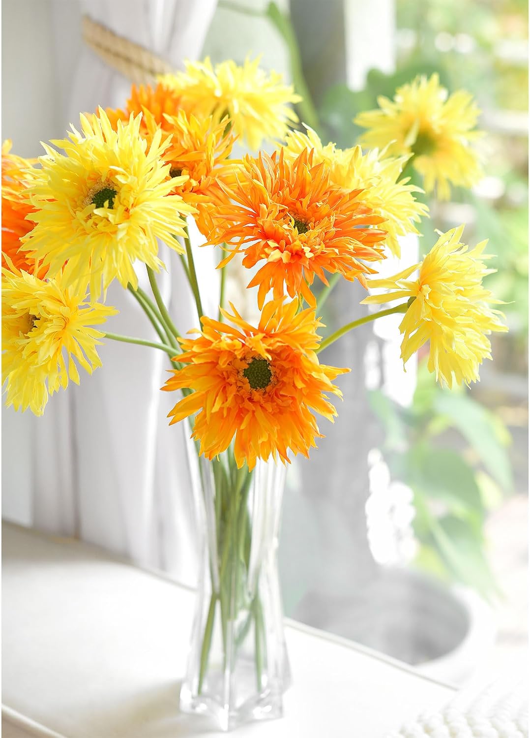 Real Touch Gerbera Daisy Artificial Flowers Arrangement & Wedding Bouquet (7 Floral Stems, Tuscany Yellow)