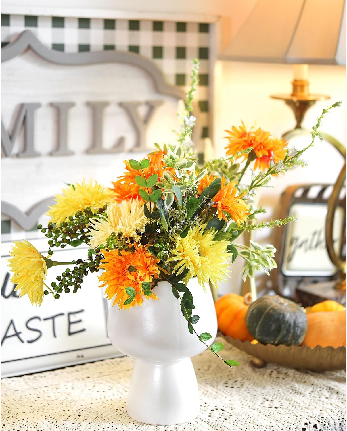 Real Touch Gerbera Daisy Artificial Flowers Arrangement & Wedding Bouquet (7 Floral Stems, Tuscany Yellow)