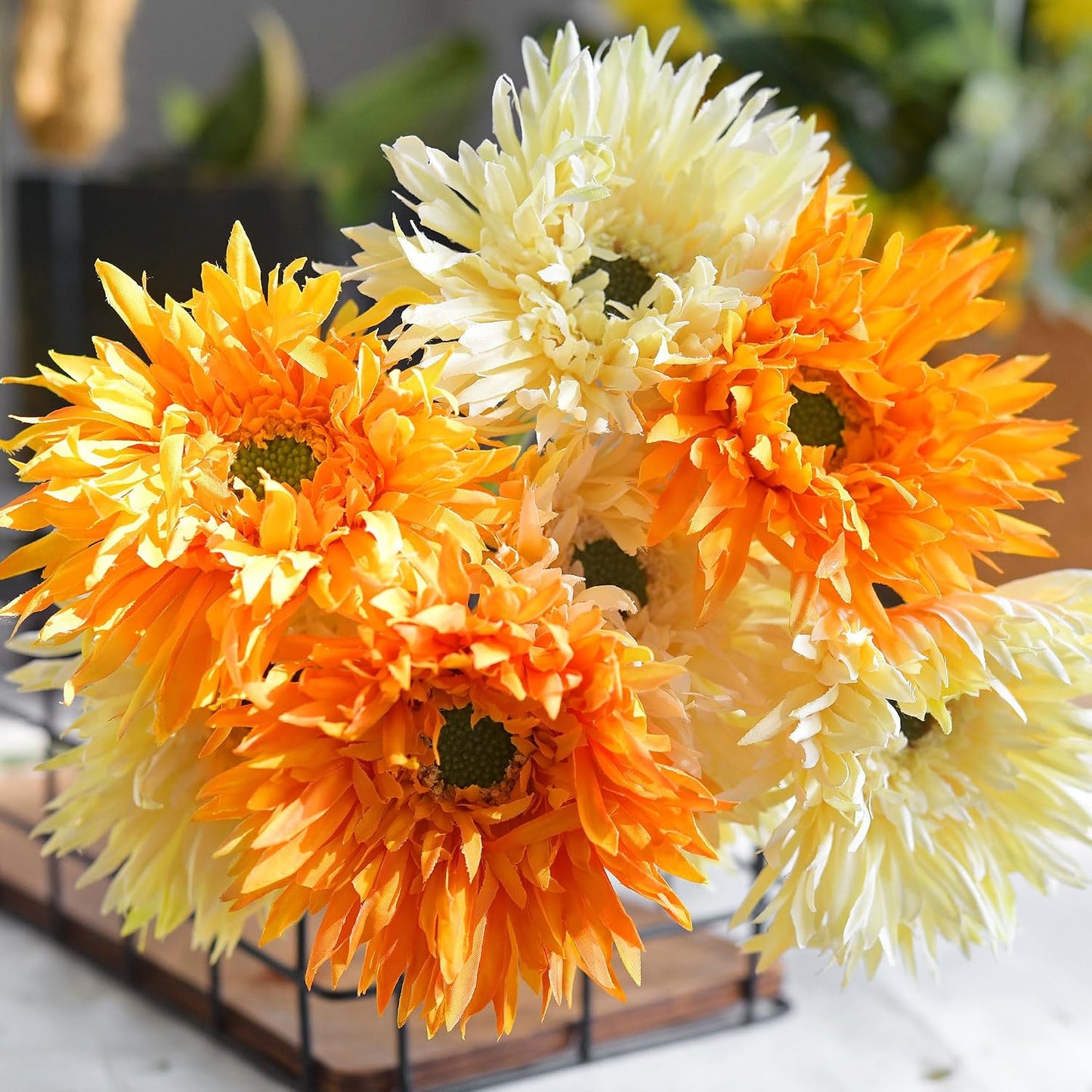 Real Touch Gerbera Daisy Artificial Flowers Arrangement & Wedding Bouquet (7 Floral Stems, Tuscany Yellow)