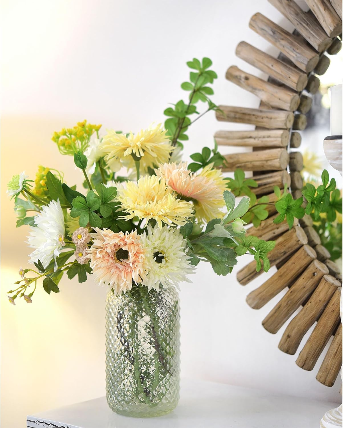 Real Touch Gerbera Daisy Artificial Flowers Arrangement & Wedding Bouquet (7 Floral Stems, Tuscany Yellow)