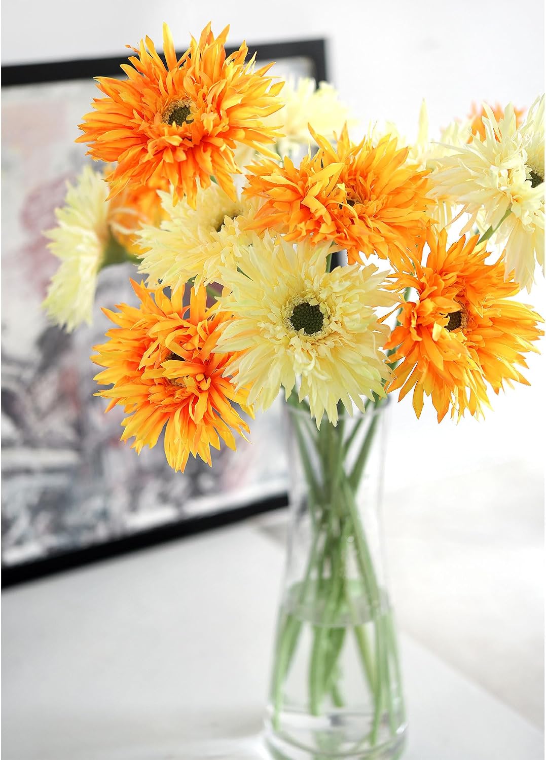 Real Touch Gerbera Daisy Artificial Flowers Arrangement & Wedding Bouquet (7 Floral Stems, Tuscany Yellow)