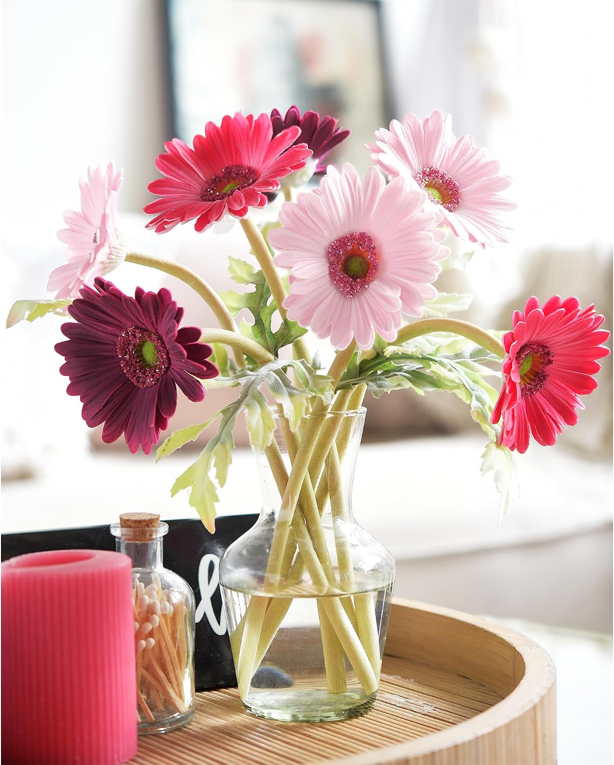 Real Touch Gerbera Daisy Artificial Flowers Arrangement & Wedding Bouquet (7 Floral Stems, Tuscany Yellow)