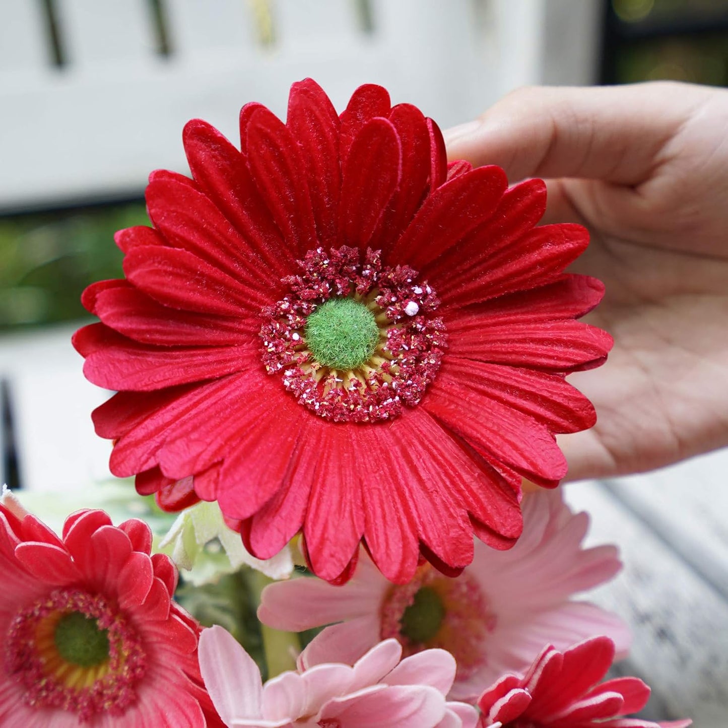 Real Touch Gerbera Daisy Artificial Flowers Arrangement & Wedding Bouquet (7 Floral Stems, Tuscany Yellow)