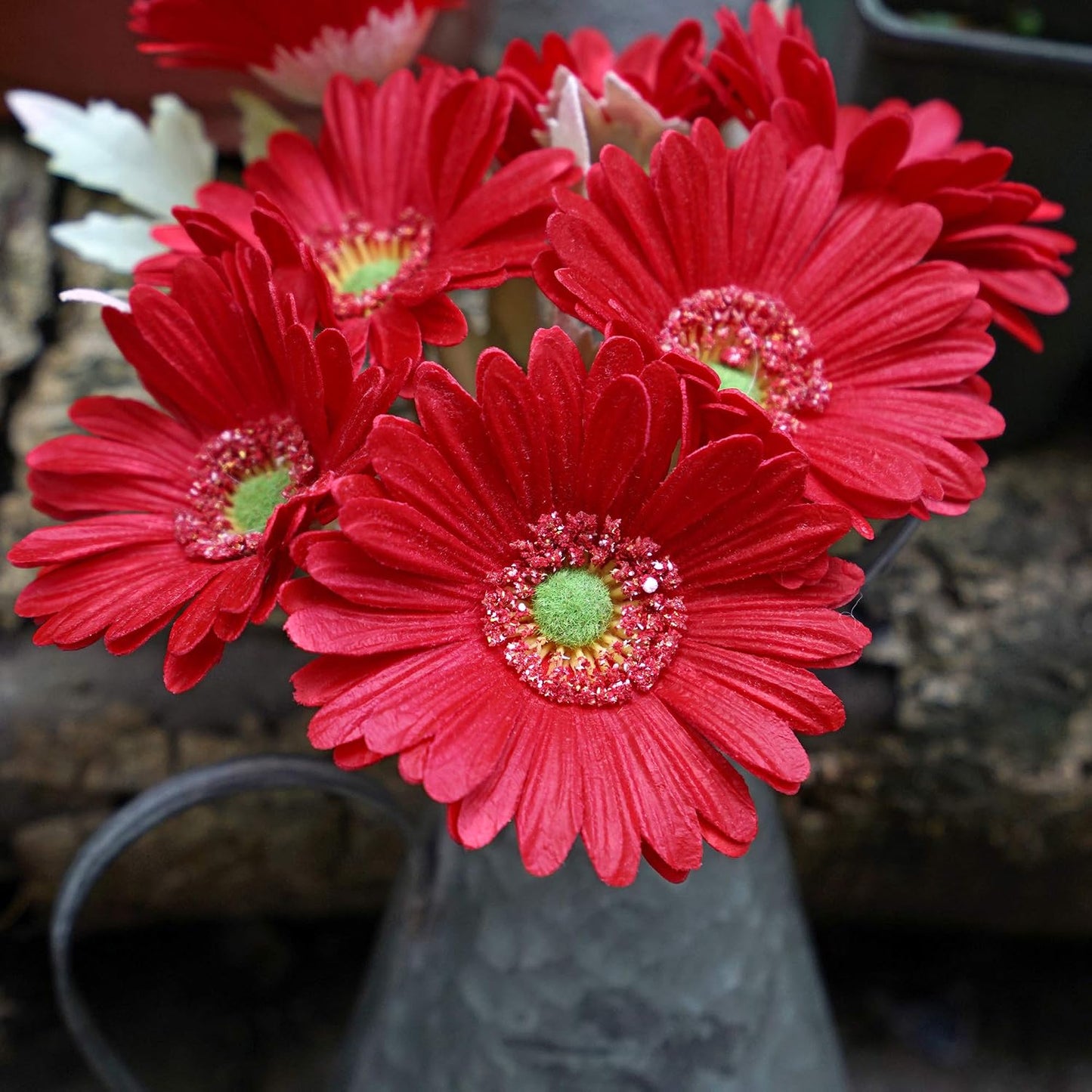 Real Touch Gerbera Daisy Artificial Flowers Arrangement & Wedding Bouquet (7 Floral Stems, Tuscany Yellow)