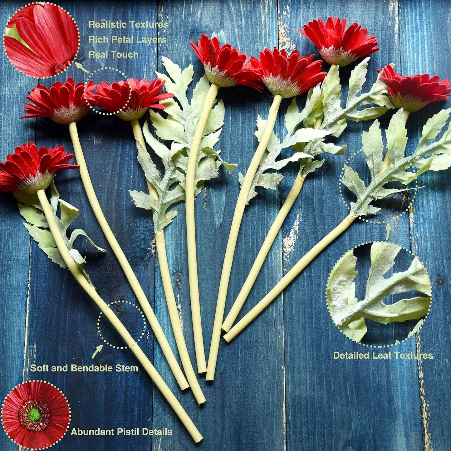 Real Touch Gerbera Daisy Artificial Flowers Arrangement & Wedding Bouquet (7 Floral Stems, Tuscany Yellow)