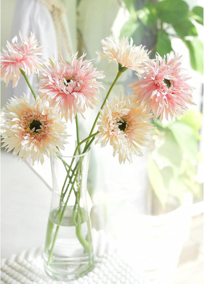 Real Touch Gerbera Daisy Artificial Flowers Arrangement & Wedding Bouquet (7 Floral Stems, Tuscany Yellow)