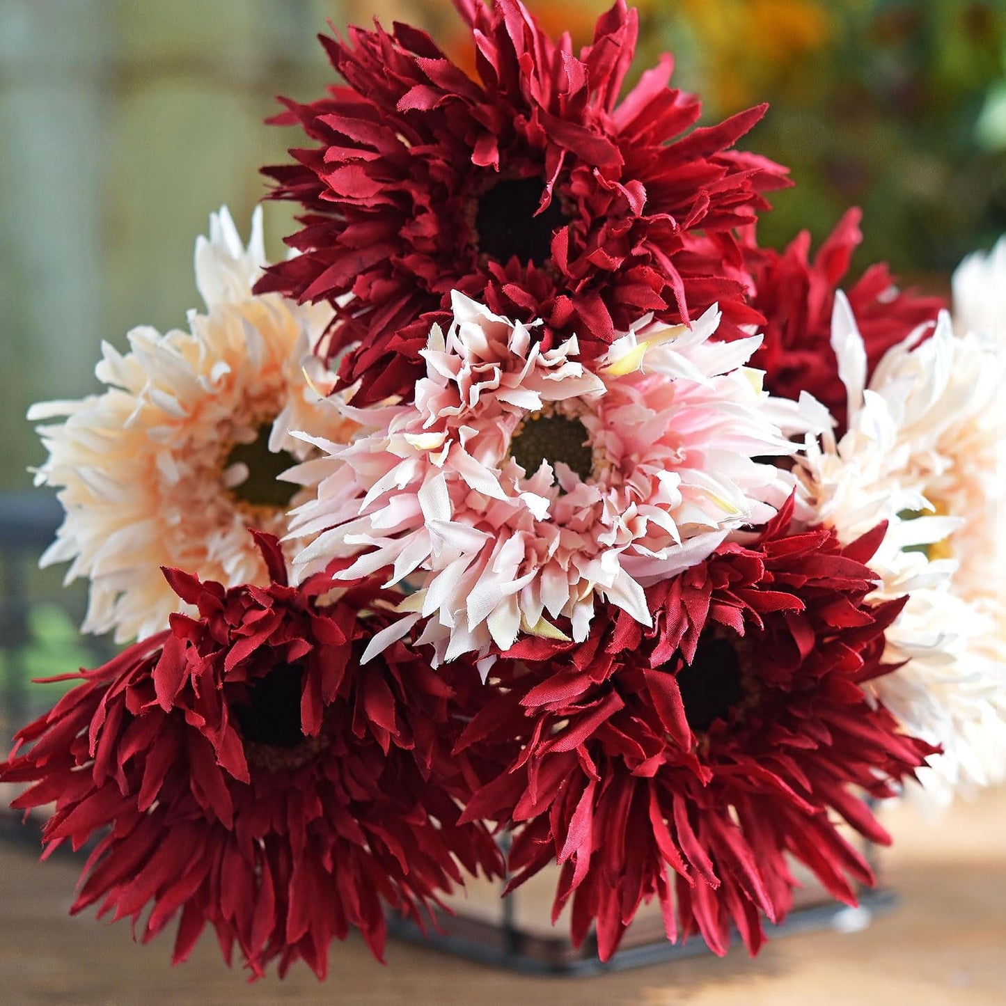 Real Touch Gerbera Daisy Artificial Flowers Arrangement & Wedding Bouquet (7 Floral Stems, Tuscany Yellow)