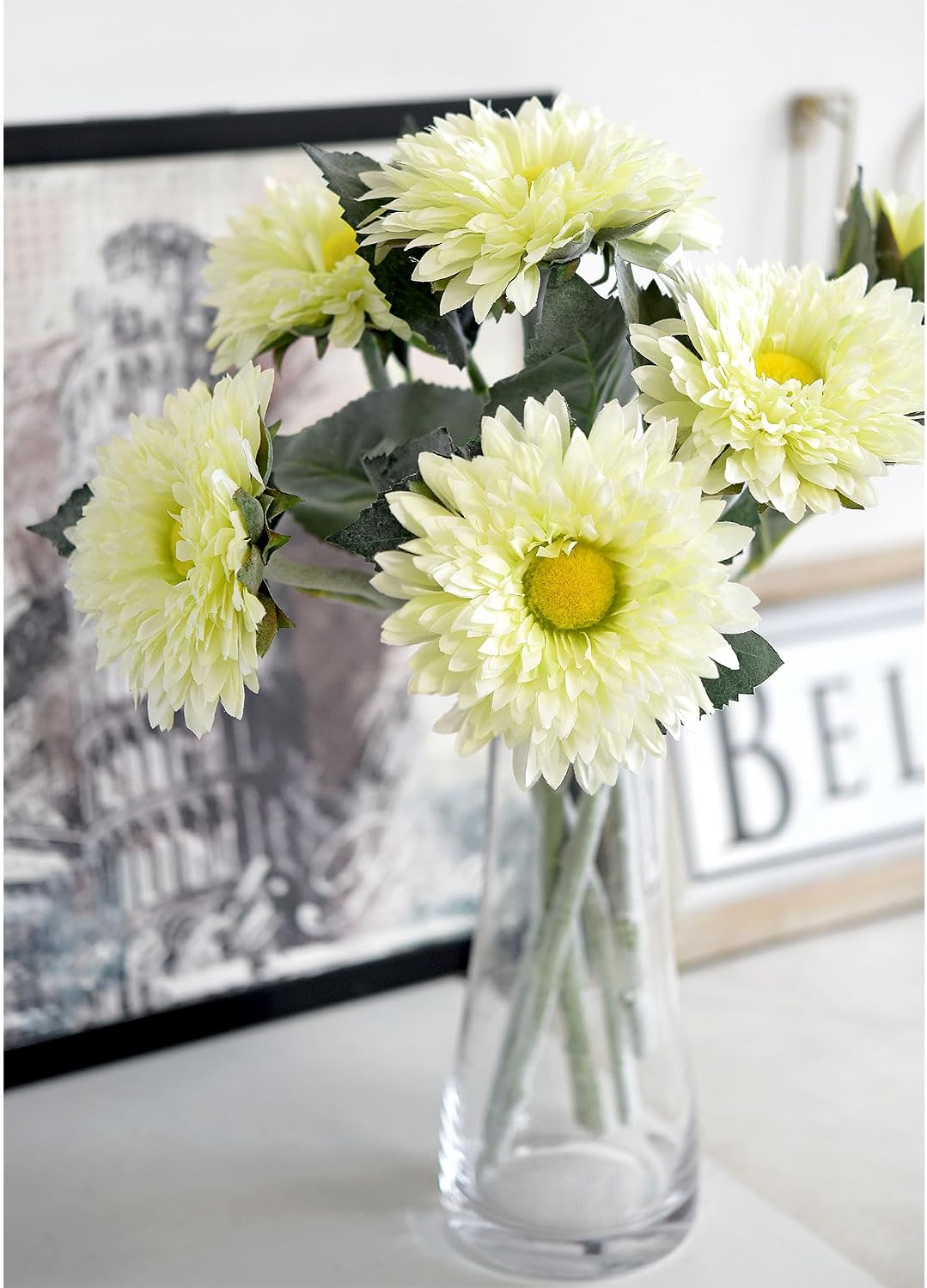 Real Touch Gerbera Daisy Artificial Flowers Arrangement & Wedding Bouquet (7 Floral Stems, Tuscany Yellow)