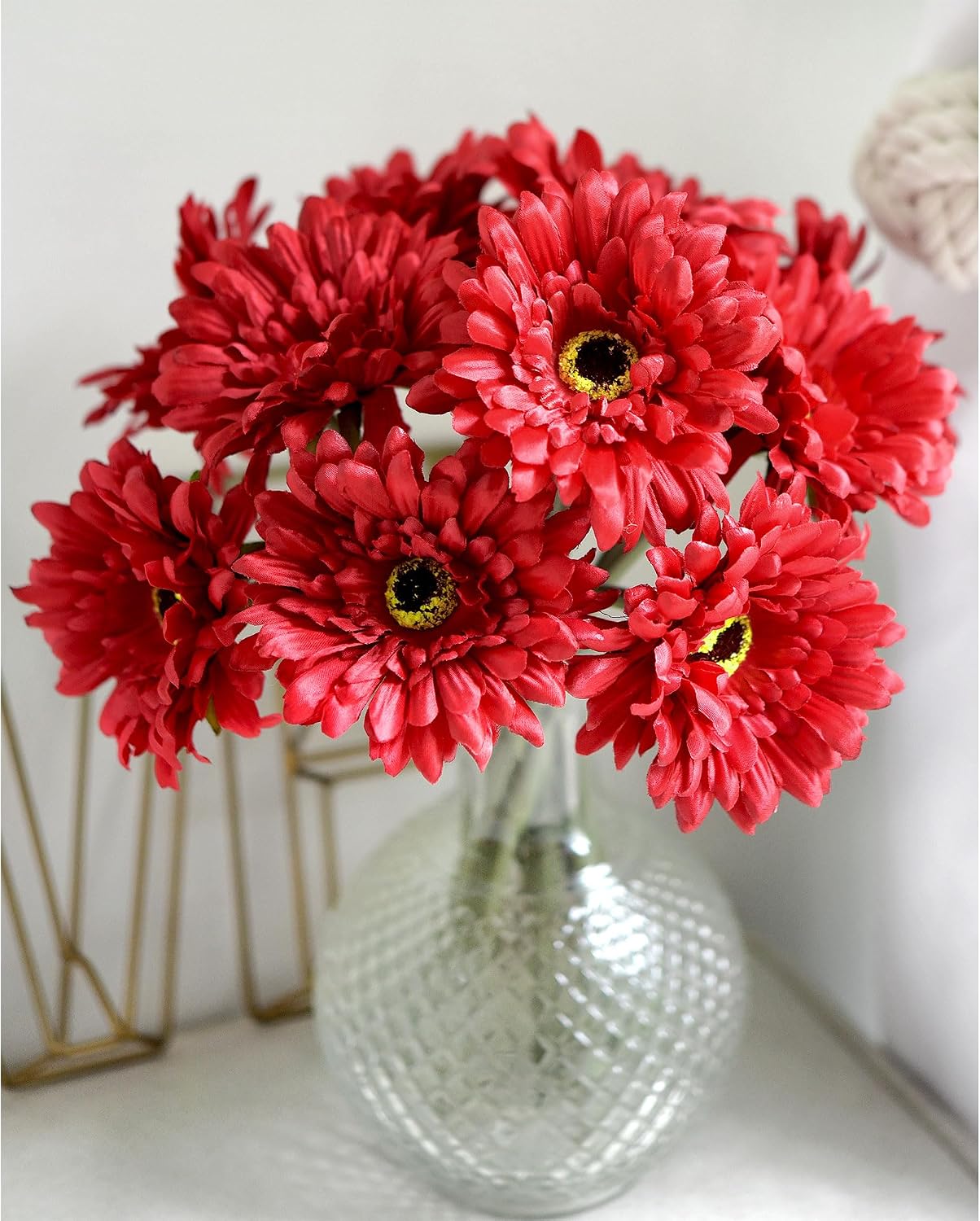 Real Touch Gerbera Daisy Artificial Flowers Arrangement & Wedding Bouquet (7 Floral Stems, Tuscany Yellow)