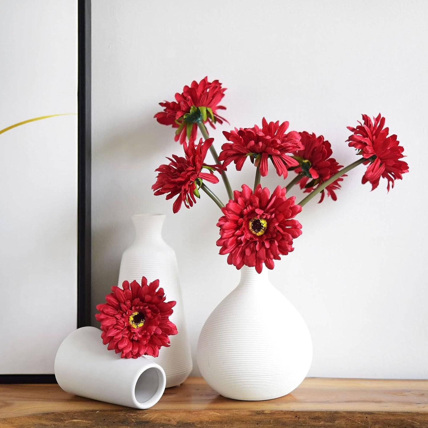 Real Touch Gerbera Daisy Artificial Flowers Arrangement & Wedding Bouquet (7 Floral Stems, Tuscany Yellow)
