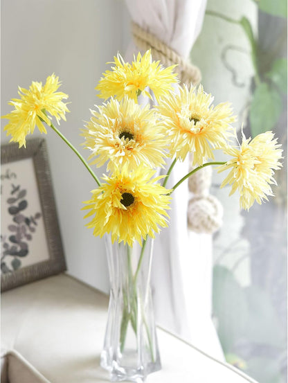 Real Touch Gerbera Daisy Artificial Flowers Arrangement & Wedding Bouquet (7 Floral Stems, Tuscany Yellow)