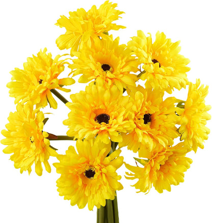 Real Touch Gerbera Daisy Artificial Flowers Arrangement & Wedding Bouquet (7 Floral Stems, Tuscany Yellow)