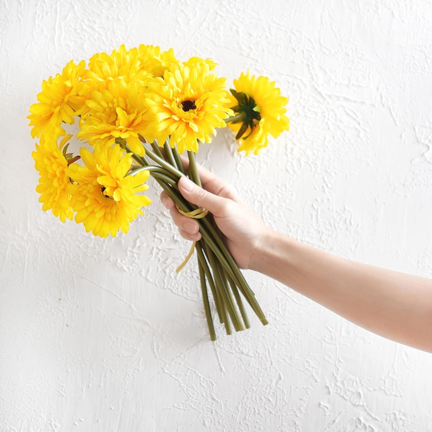 Real Touch Gerbera Daisy Artificial Flowers Arrangement & Wedding Bouquet (7 Floral Stems, Tuscany Yellow)