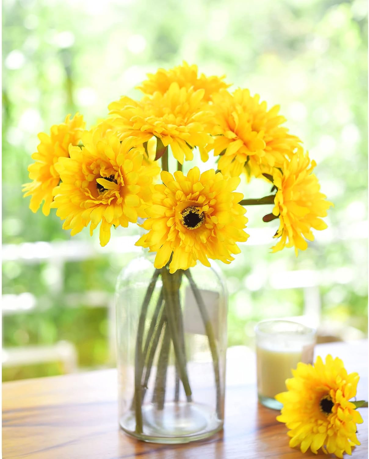 Real Touch Gerbera Daisy Artificial Flowers Arrangement & Wedding Bouquet (7 Floral Stems, Tuscany Yellow)