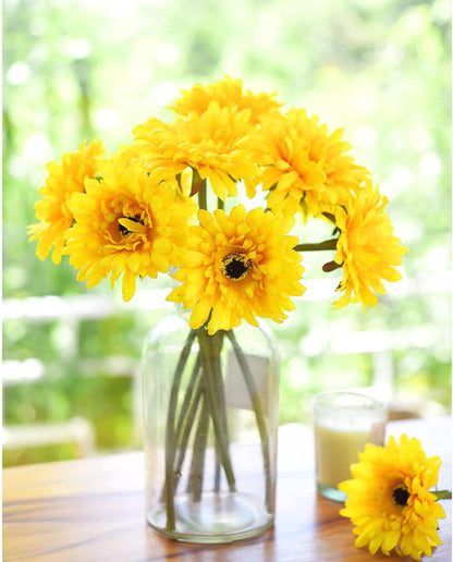Real Touch Gerbera Daisy Artificial Flowers Arrangement & Wedding Bouquet (7 Floral Stems, Tuscany Yellow)