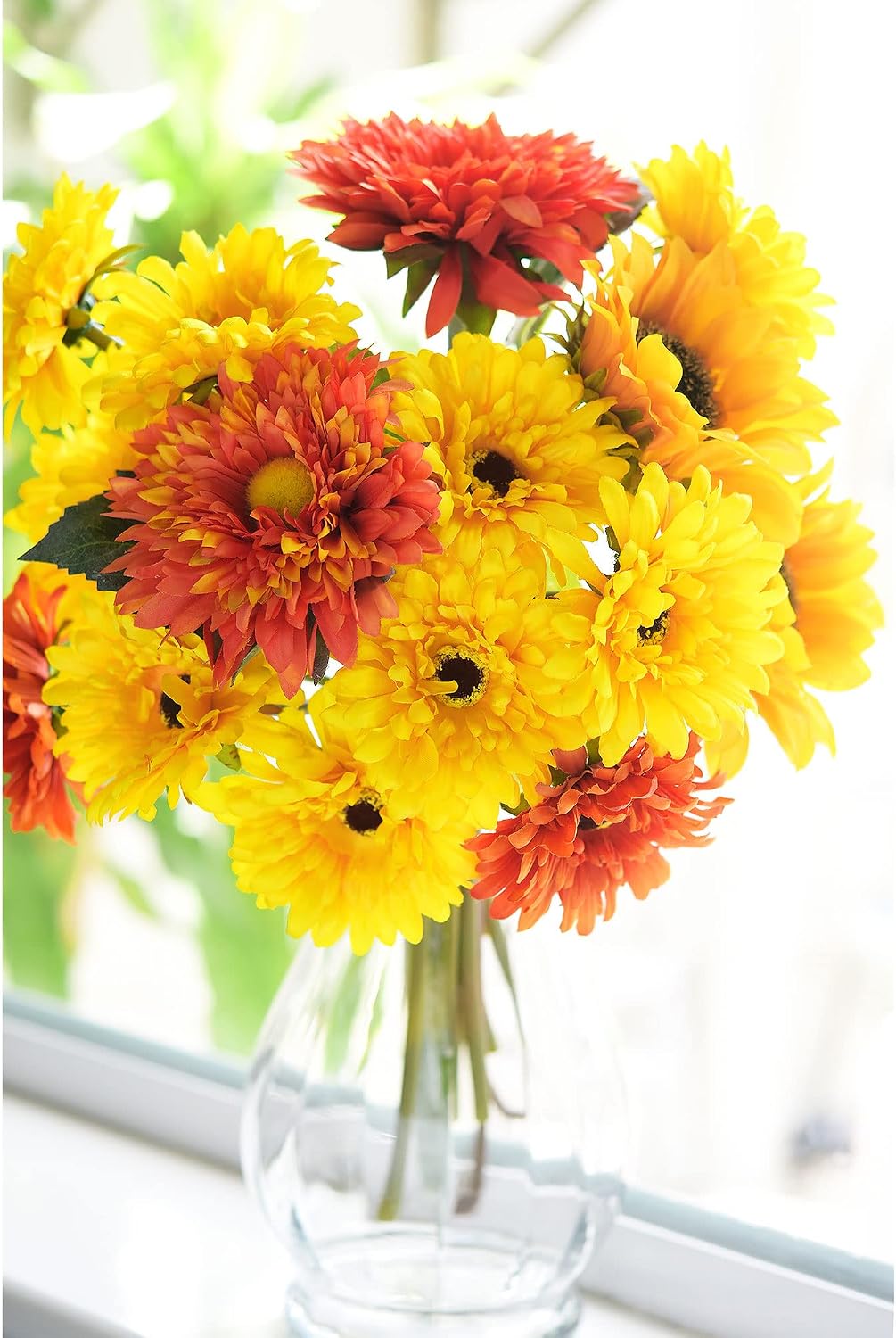 Real Touch Gerbera Daisy Artificial Flowers Arrangement & Wedding Bouquet (7 Floral Stems, Tuscany Yellow)