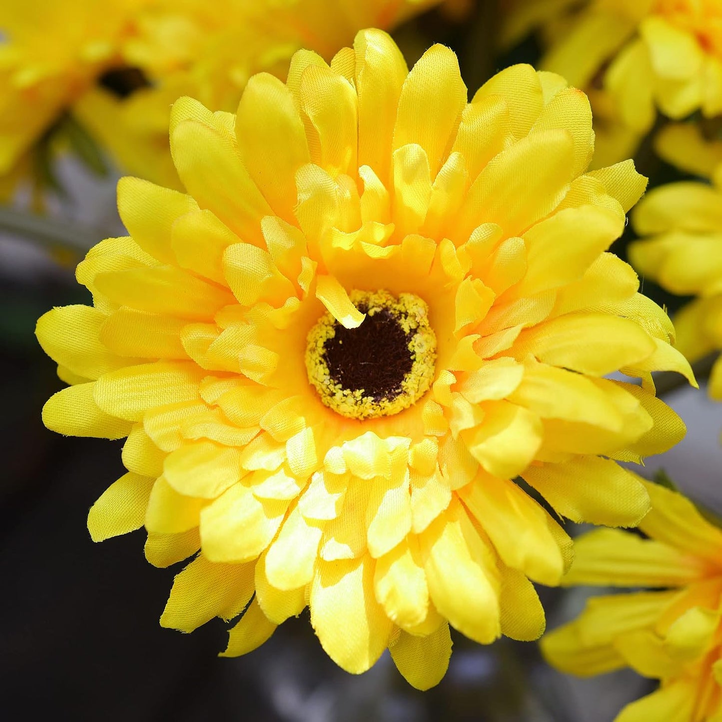 Real Touch Gerbera Daisy Artificial Flowers Arrangement & Wedding Bouquet (7 Floral Stems, Tuscany Yellow)