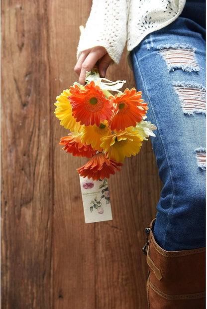 Real Touch Gerbera Daisy Artificial Flowers Arrangement & Wedding Bouquet (7 Floral Stems, Tuscany Yellow)