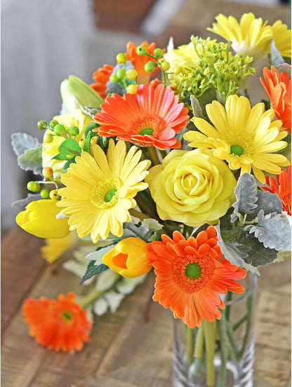 Real Touch Gerbera Daisy Artificial Flowers Arrangement & Wedding Bouquet (7 Floral Stems, Tuscany Yellow)