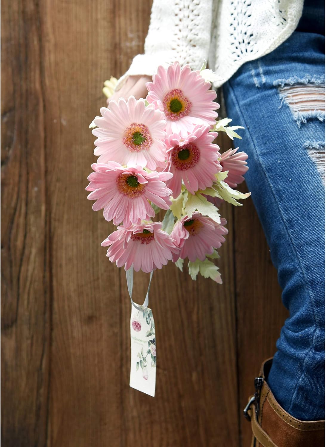 Real Touch Gerbera Daisy Artificial Flowers Arrangement & Wedding Bouquet (7 Floral Stems, Tuscany Yellow)