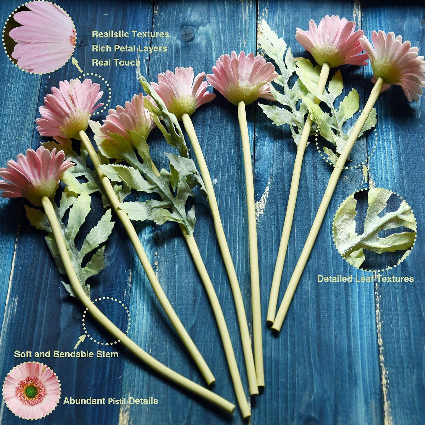 Real Touch Gerbera Daisy Artificial Flowers Arrangement & Wedding Bouquet (7 Floral Stems, Tuscany Yellow)