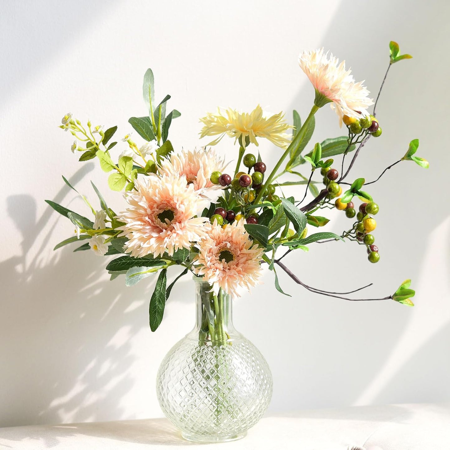 Real Touch Gerbera Daisy Artificial Flowers Arrangement & Wedding Bouquet (7 Floral Stems, Tuscany Yellow)