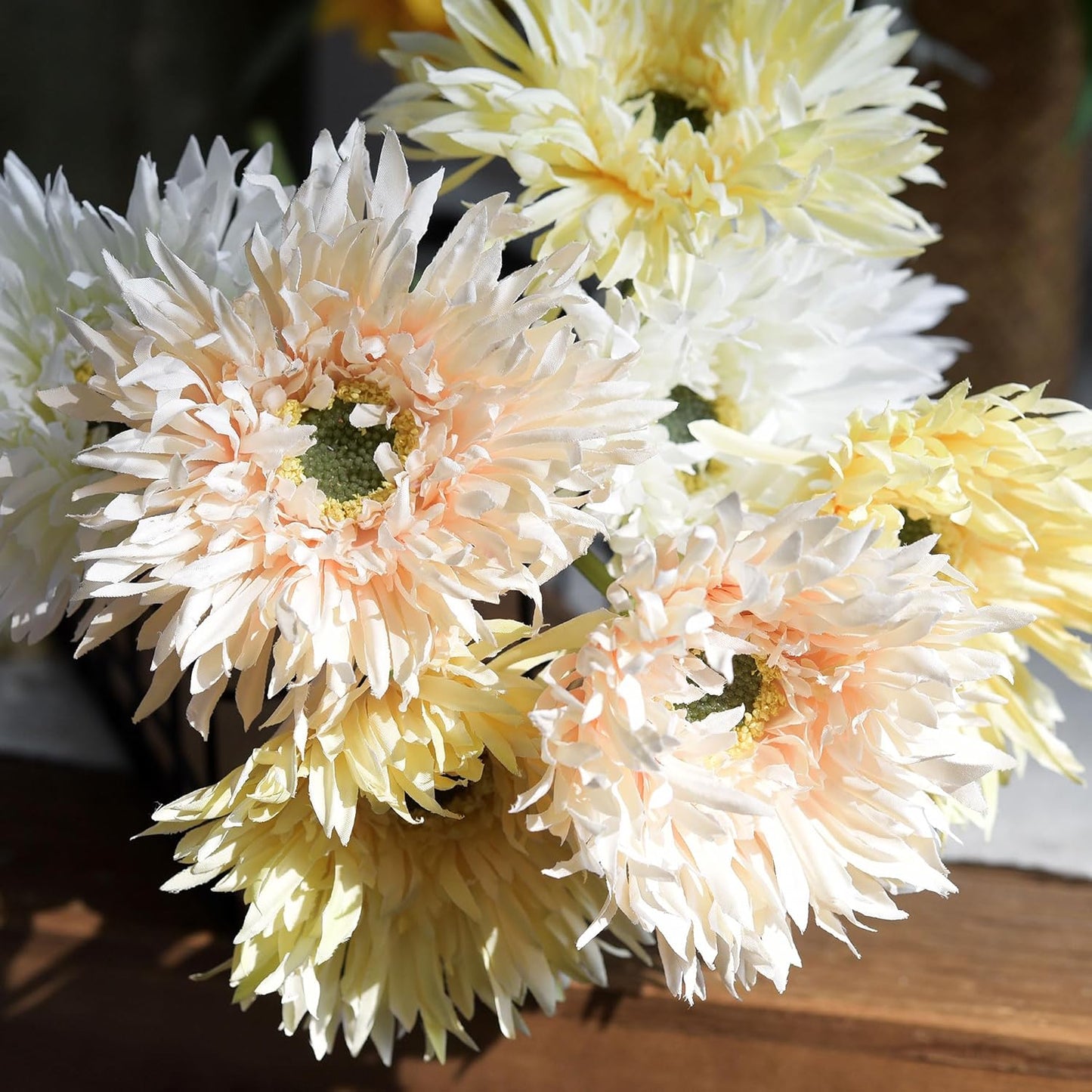 Real Touch Gerbera Daisy Artificial Flowers Arrangement & Wedding Bouquet (7 Floral Stems, Tuscany Yellow)