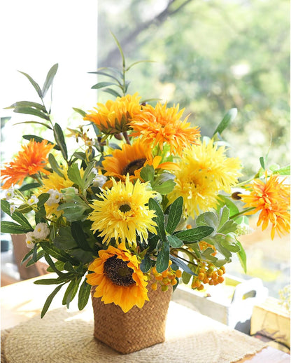Real Touch Gerbera Daisy Artificial Flowers Arrangement & Wedding Bouquet (7 Floral Stems, Tuscany Yellow)
