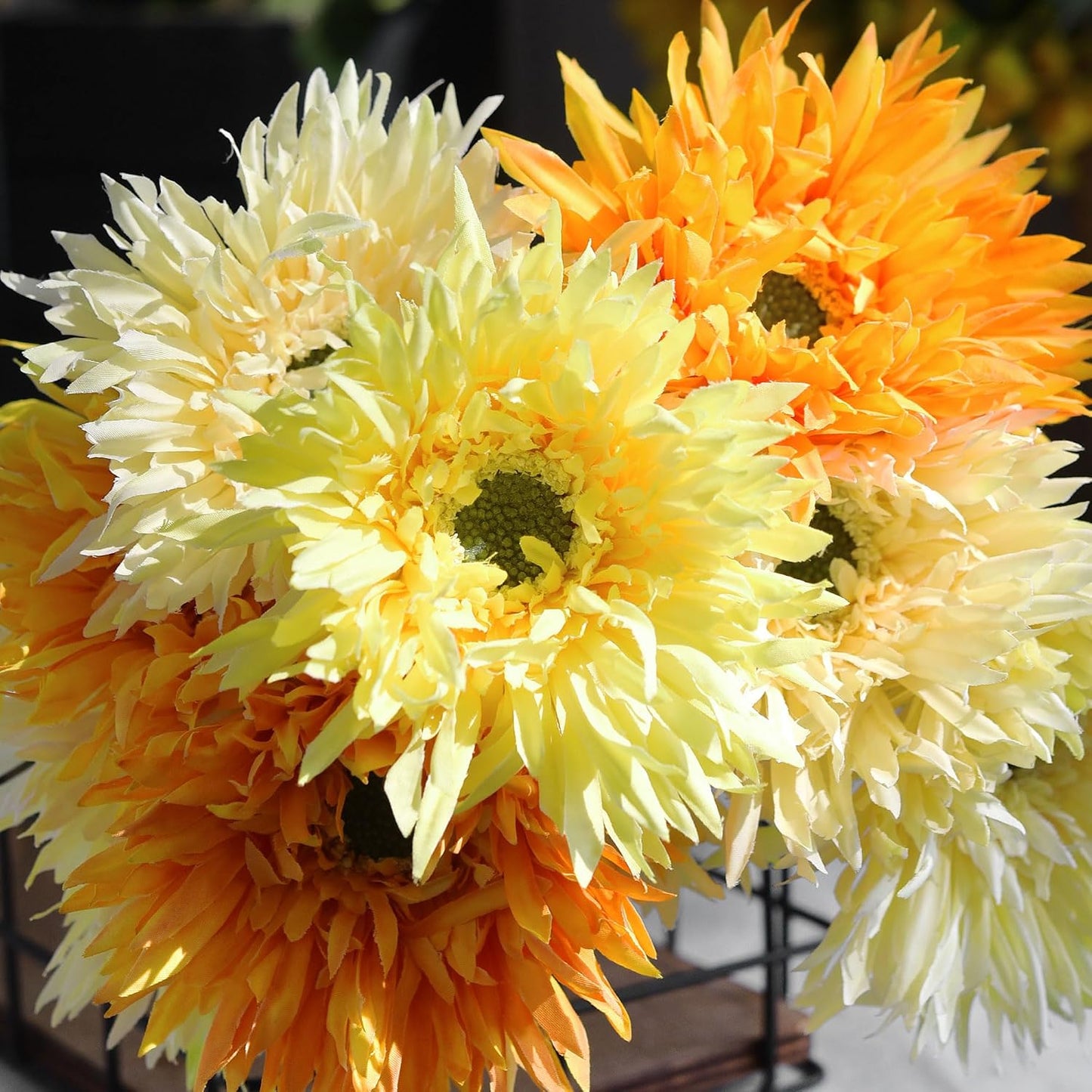 Real Touch Gerbera Daisy Artificial Flowers Arrangement & Wedding Bouquet (7 Floral Stems, Tuscany Yellow)