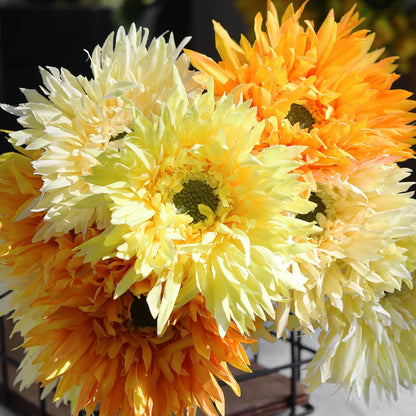 Real Touch Gerbera Daisy Artificial Flowers Arrangement & Wedding Bouquet (7 Floral Stems, Tuscany Yellow)