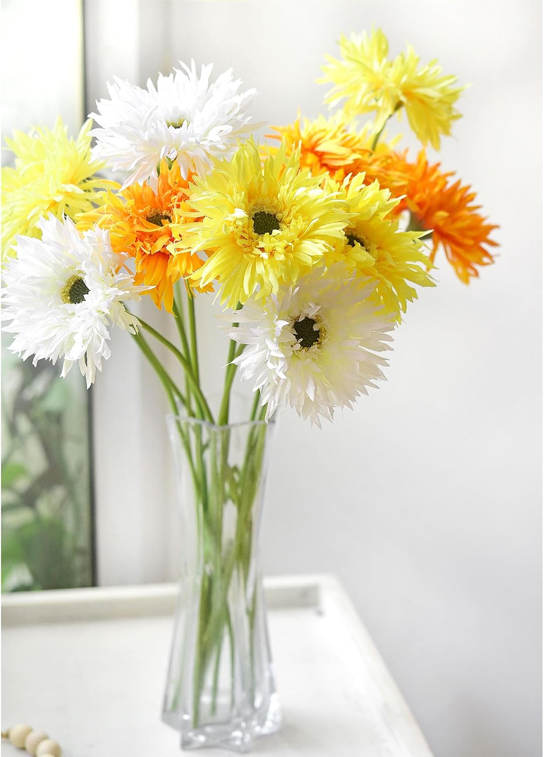 Real Touch Gerbera Daisy Artificial Flowers Arrangement & Wedding Bouquet (7 Floral Stems, Tuscany Yellow)