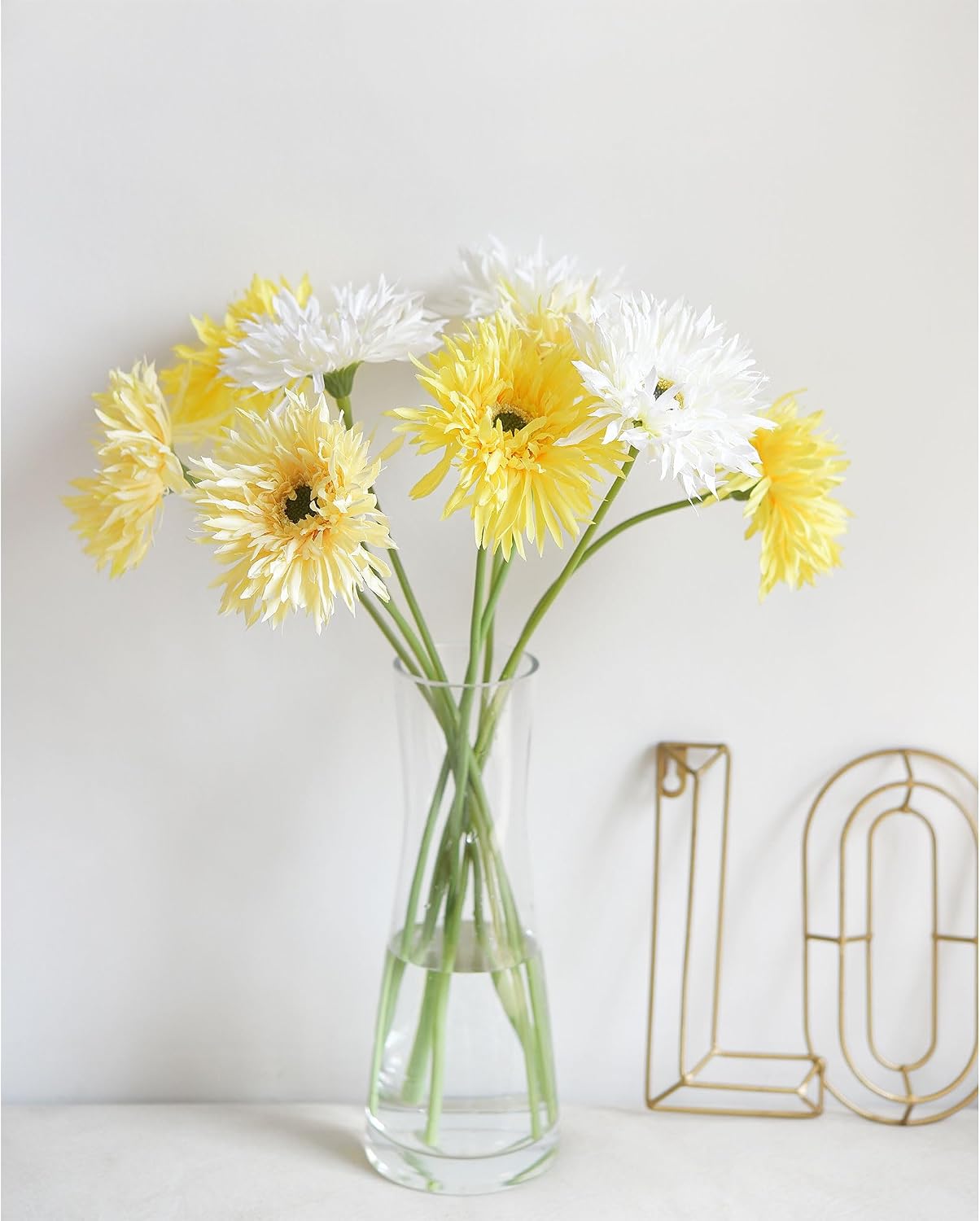 Real Touch Gerbera Daisy Artificial Flowers Arrangement & Wedding Bouquet (7 Floral Stems, Tuscany Yellow)