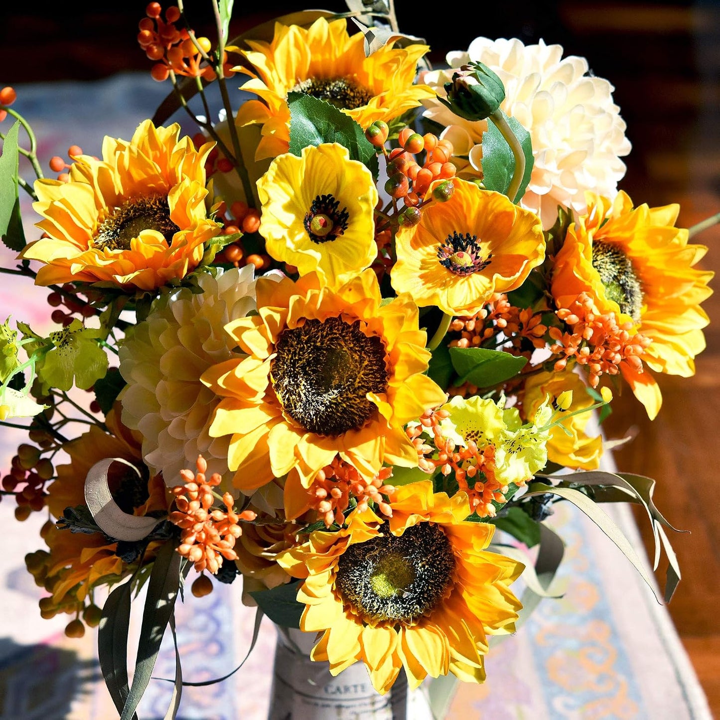 Real Touch Gerbera Daisy Artificial Flowers Arrangement & Wedding Bouquet (7 Floral Stems, Tuscany Yellow)