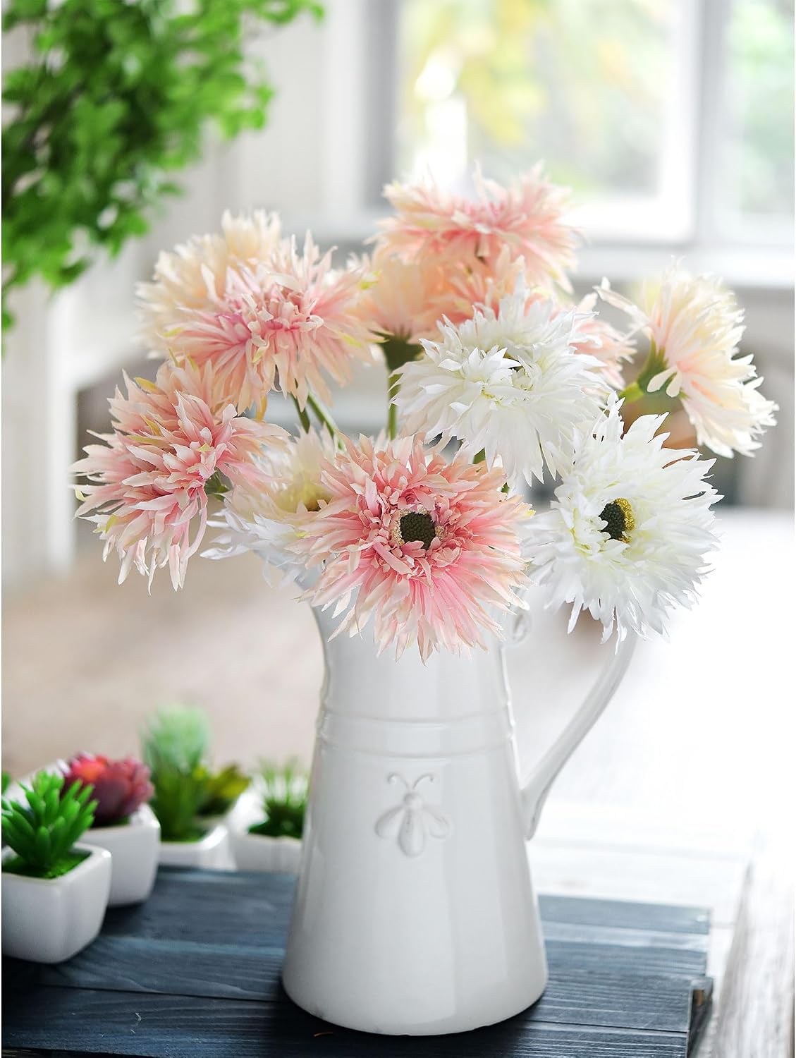 Real Touch Gerbera Daisy Artificial Flowers Arrangement & Wedding Bouquet (7 Floral Stems, Tuscany Yellow)