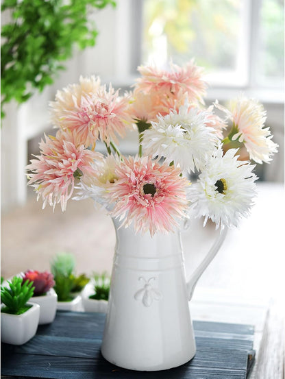 Real Touch Gerbera Daisy Artificial Flowers Arrangement & Wedding Bouquet (7 Floral Stems, Tuscany Yellow)