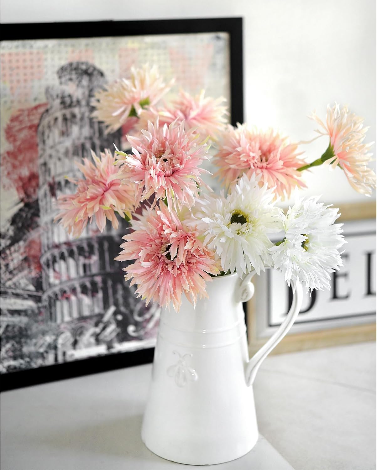 Real Touch Gerbera Daisy Artificial Flowers Arrangement & Wedding Bouquet (7 Floral Stems, Tuscany Yellow)