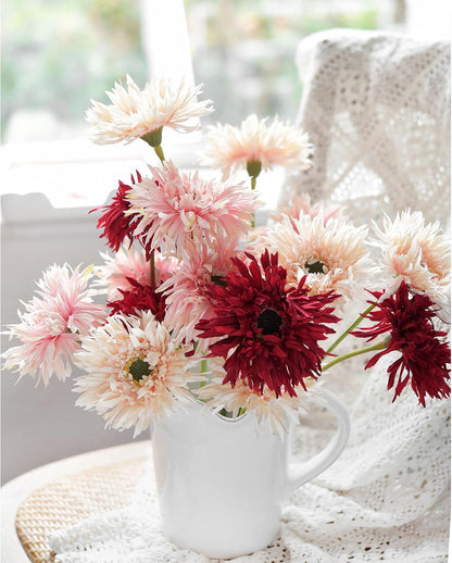 Real Touch Gerbera Daisy Artificial Flowers Arrangement & Wedding Bouquet (7 Floral Stems, Tuscany Yellow)