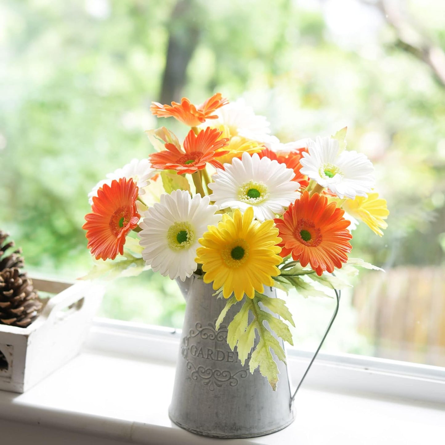 Real Touch Gerbera Daisy Artificial Flowers Arrangement & Wedding Bouquet (7 Floral Stems, Tuscany Yellow)