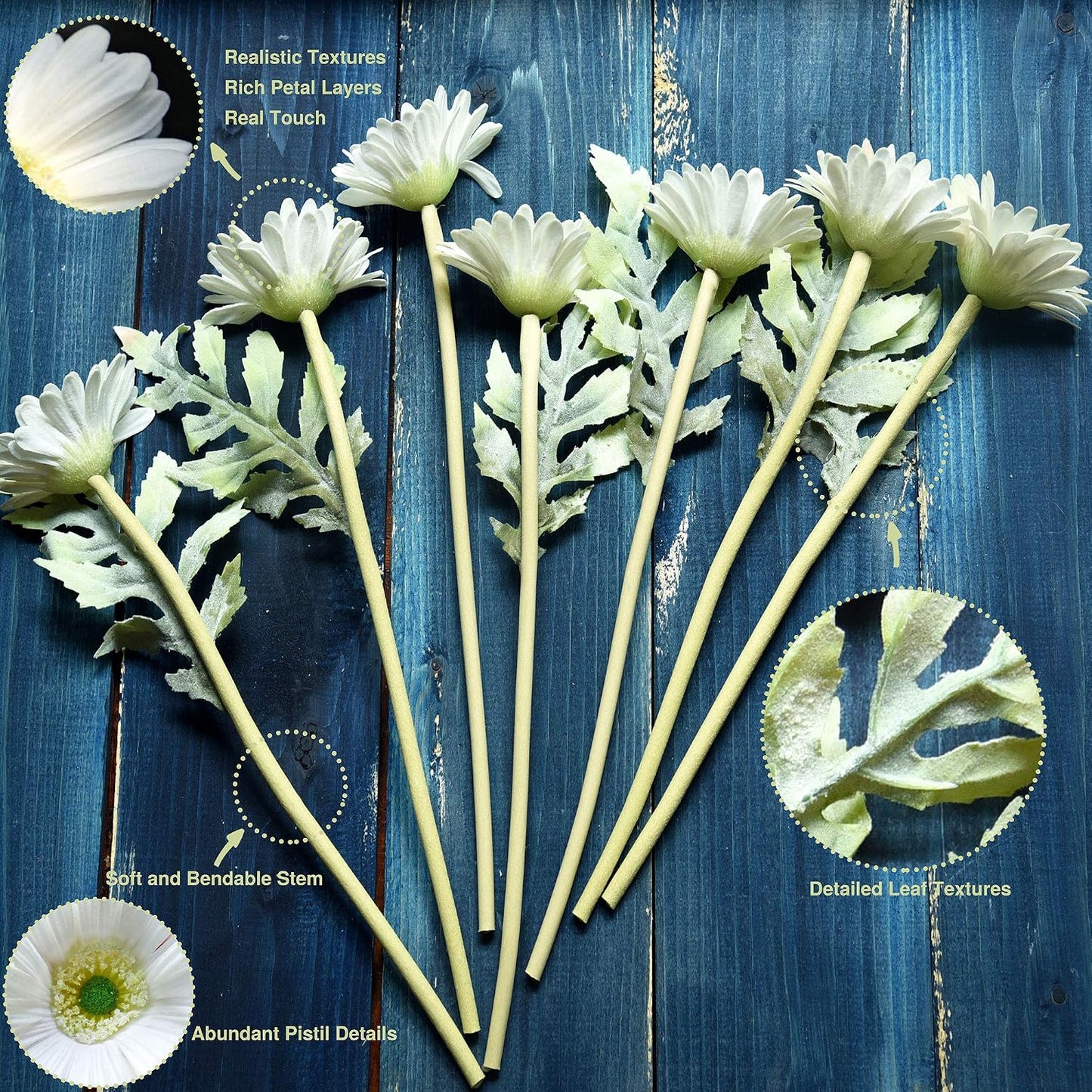 Real Touch Gerbera Daisy Artificial Flowers Arrangement & Wedding Bouquet (7 Floral Stems, Tuscany Yellow)
