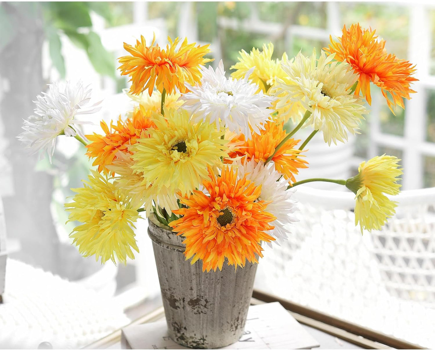 Real Touch Gerbera Daisy Artificial Flowers Arrangement & Wedding Bouquet (7 Floral Stems, Tuscany Yellow)