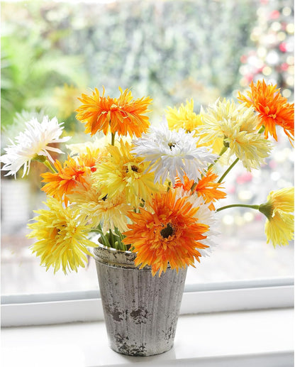 Real Touch Gerbera Daisy Artificial Flowers Arrangement & Wedding Bouquet (7 Floral Stems, Tuscany Yellow)