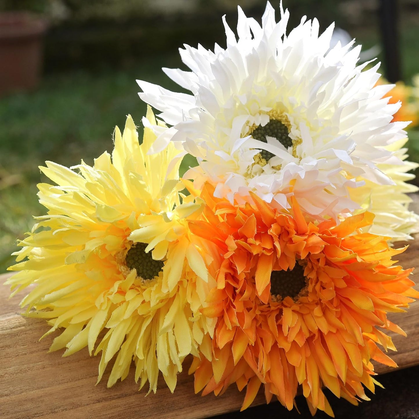 Real Touch Gerbera Daisy Artificial Flowers Arrangement & Wedding Bouquet (7 Floral Stems, Tuscany Yellow)